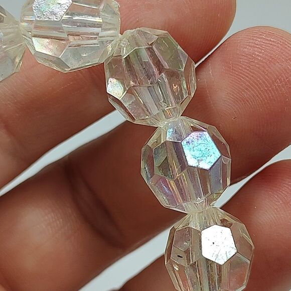 Opaque Clear Iridescent Plastic Beaded Stretch Fashion Bracelet 5.75" Bridal - Picture 11 of 13